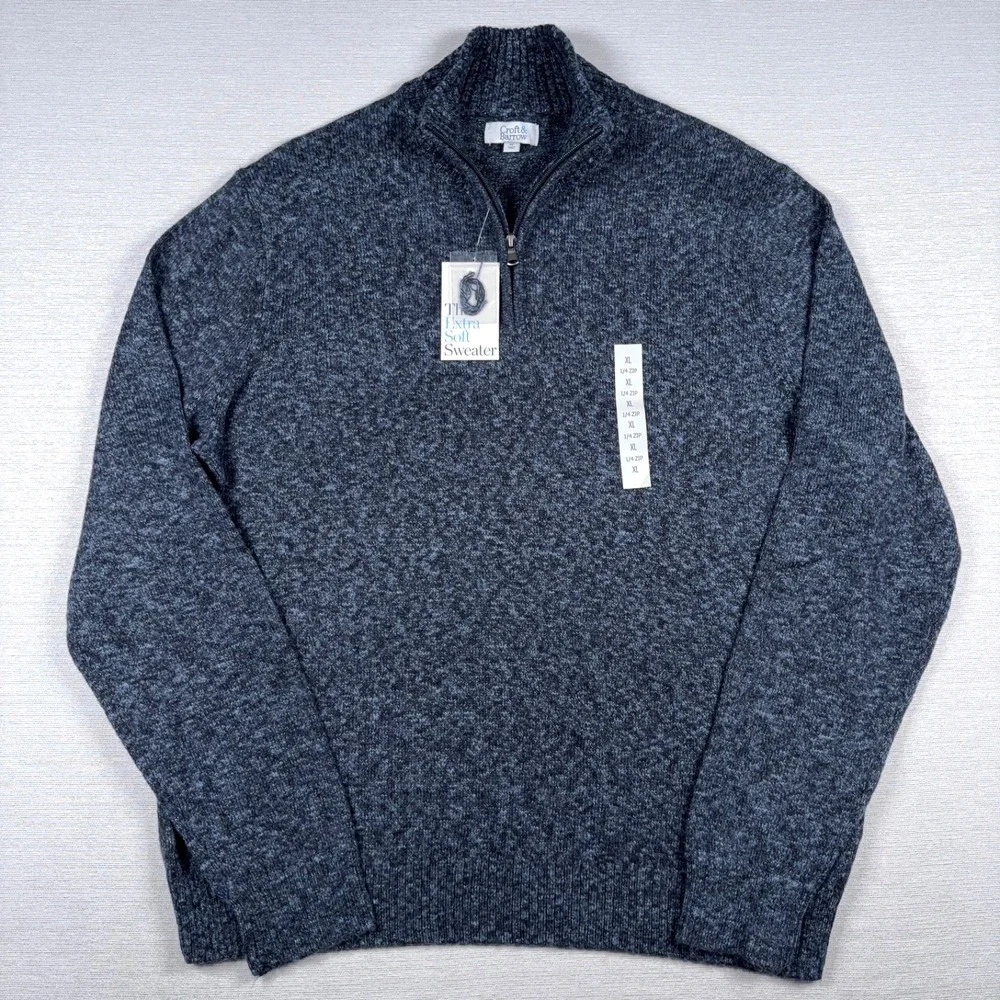 Croft & Barrow Extra Soft 1/4 Zip Sweater Mens XL Blue Cotton Acrylic Poly NEW